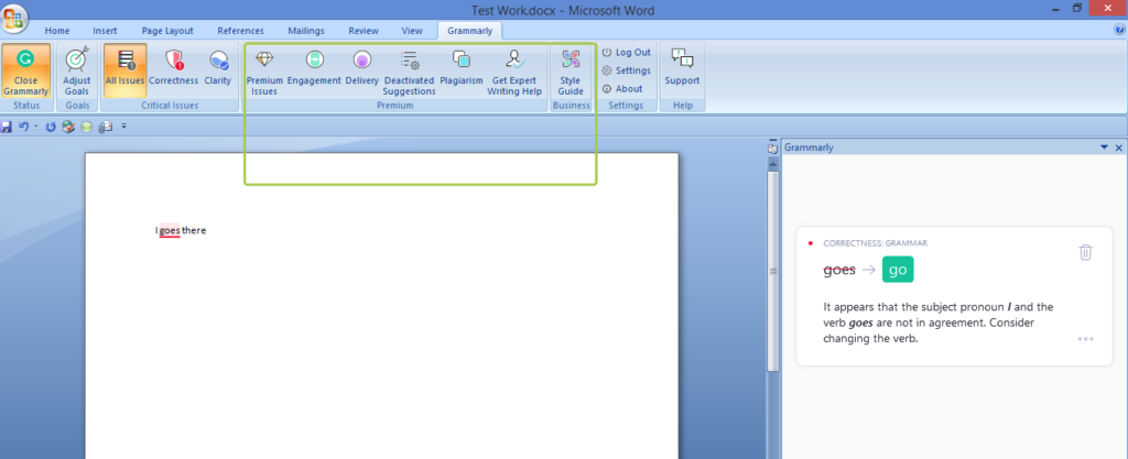 why is grammarly not showing in word