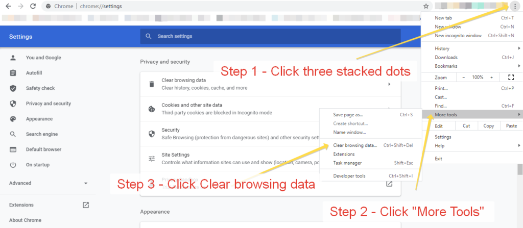 steps - cleaning chrome browser cache