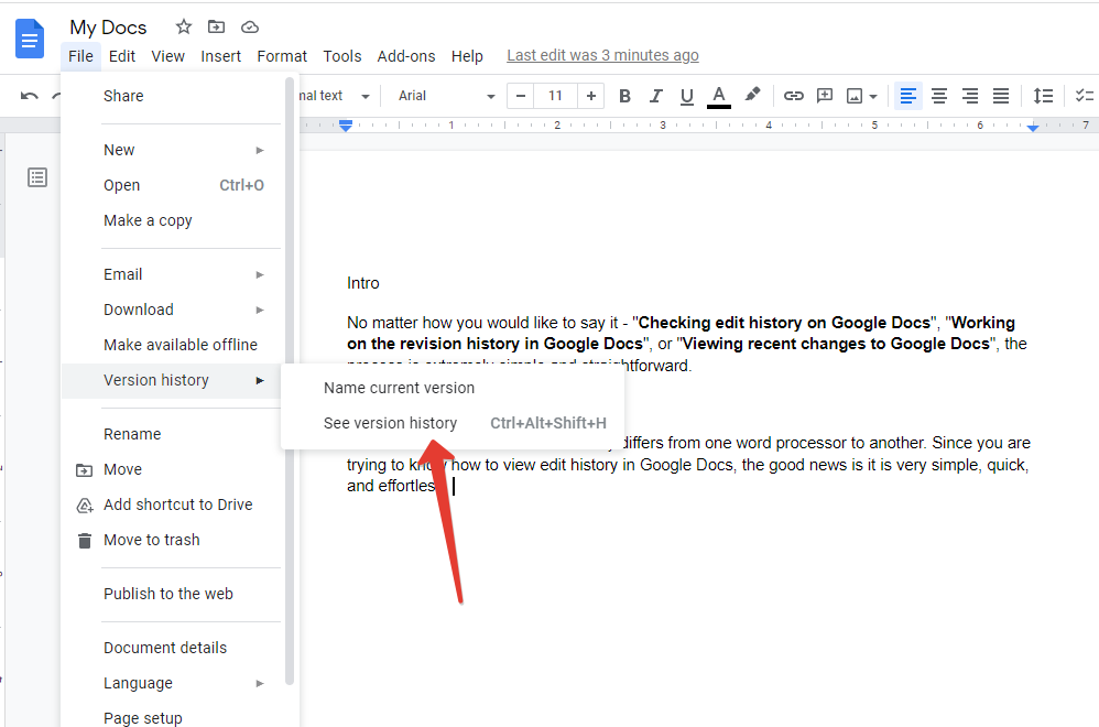View edit history in Google Docs - Step 2