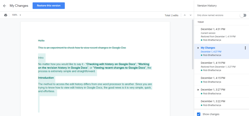 View edit history in Google Docs - Step 3