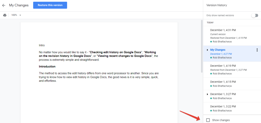 View edit history in Google Docs - Step 3.1