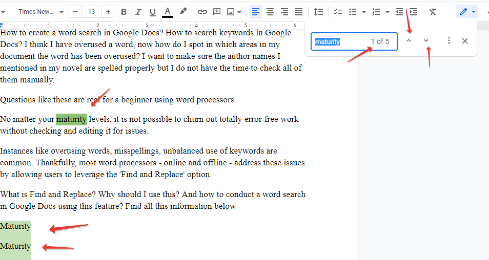 Find keywords in Google Docs 2