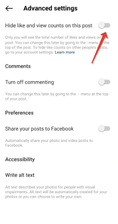 hide likes on insta before posting 2