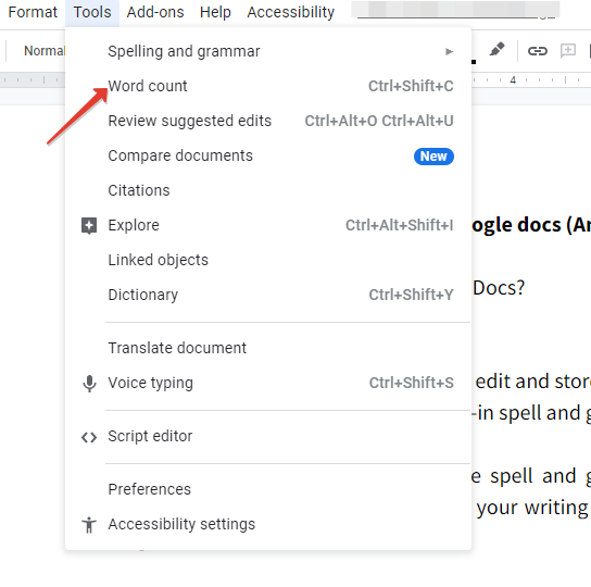 word count on google docs 2