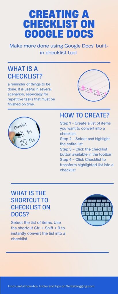 How to make a checklist in Google Docs? Infographic